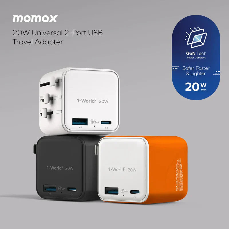 Momax 1-World² 20W Universal 2-Port USB Travel Adapter