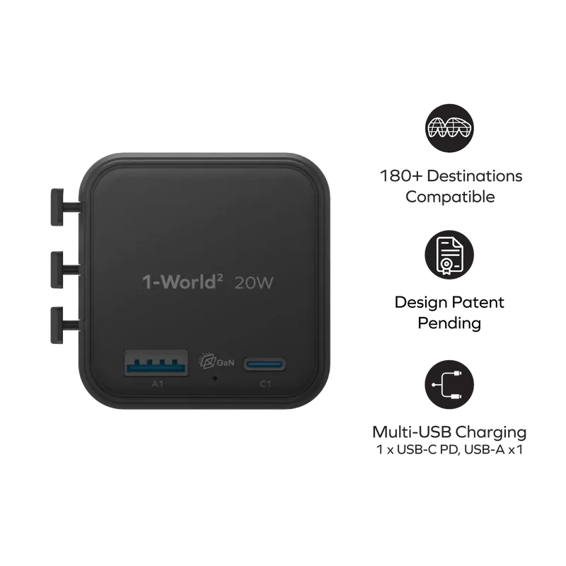Momax 1-World² 20W Universal 2-Port USB Travel Adapter