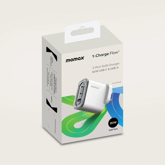 Momax 1-Charge Flow 3-Port GaN Charger 80W (UK Edition)