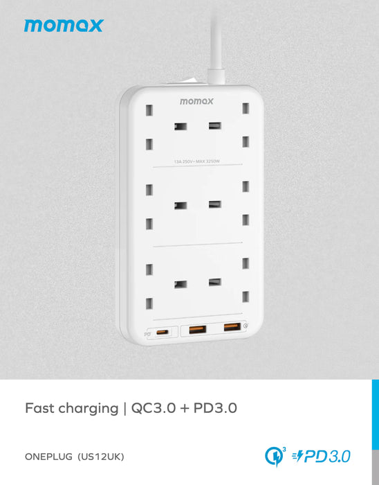 Momax ONE-PLUG 6-Outlet Power Strip With USB