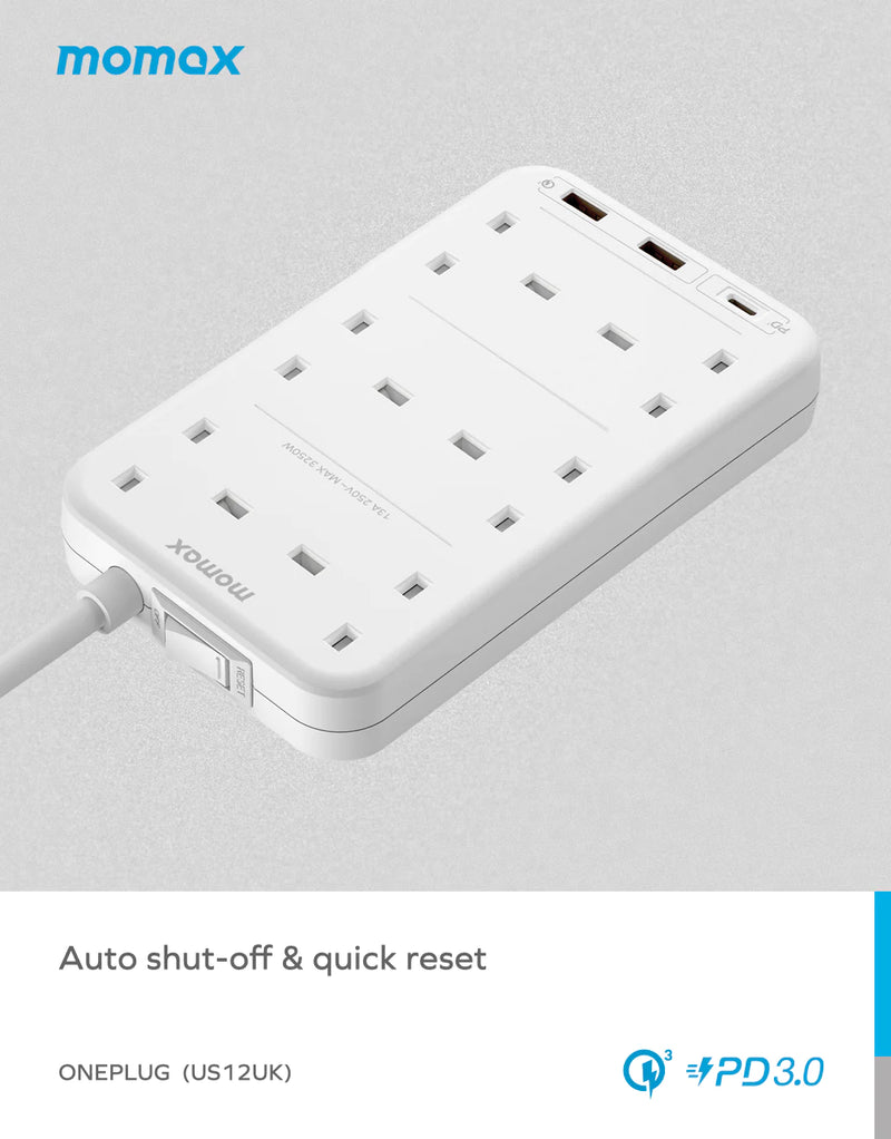 Momax ONE-PLUG 6-Outlet Power Strip With USB