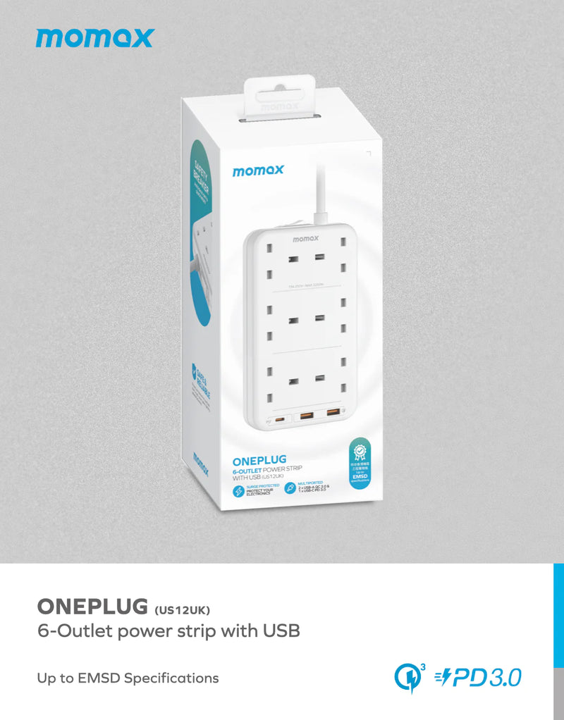 Momax ONE-PLUG 6-Outlet Power Strip With USB
