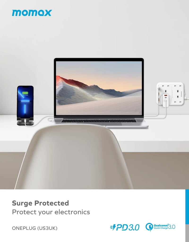 Momax ONE-PLUG 4-Outlet Power Strip With USB