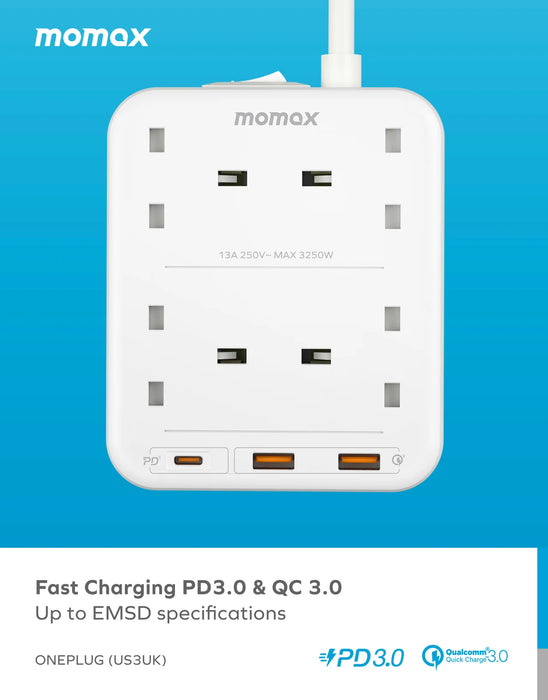 Momax ONE-PLUG 4-Outlet Power Strip With USB