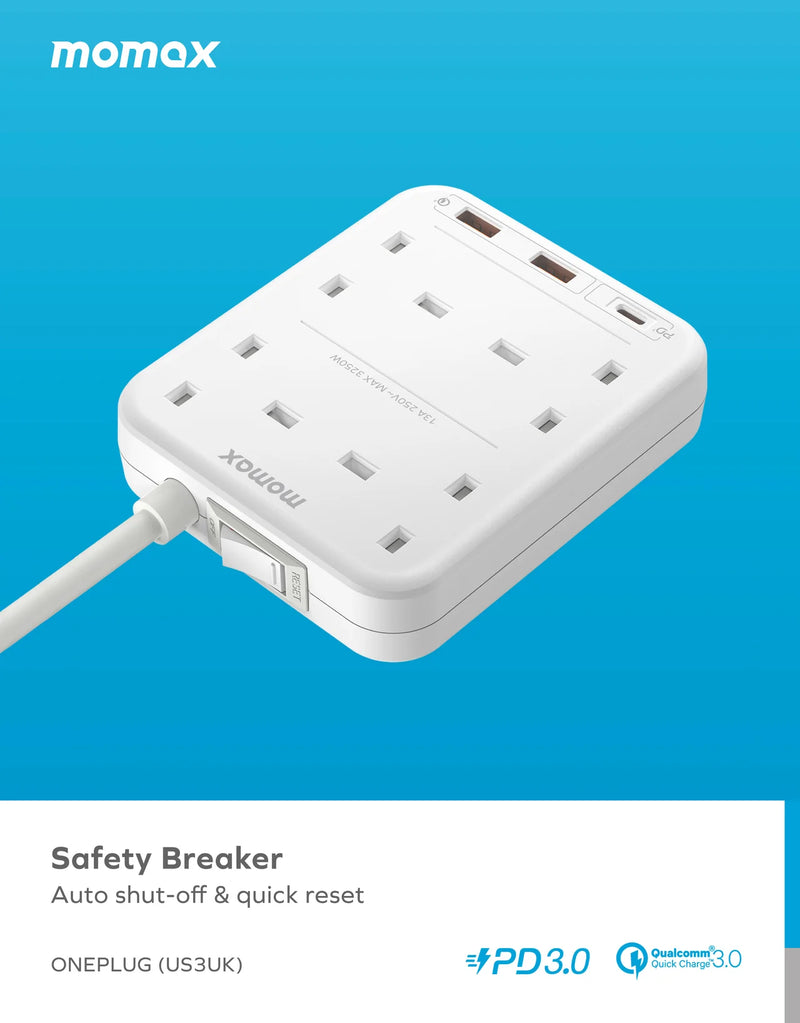 Momax ONE-PLUG 4-Outlet Power Strip With USB