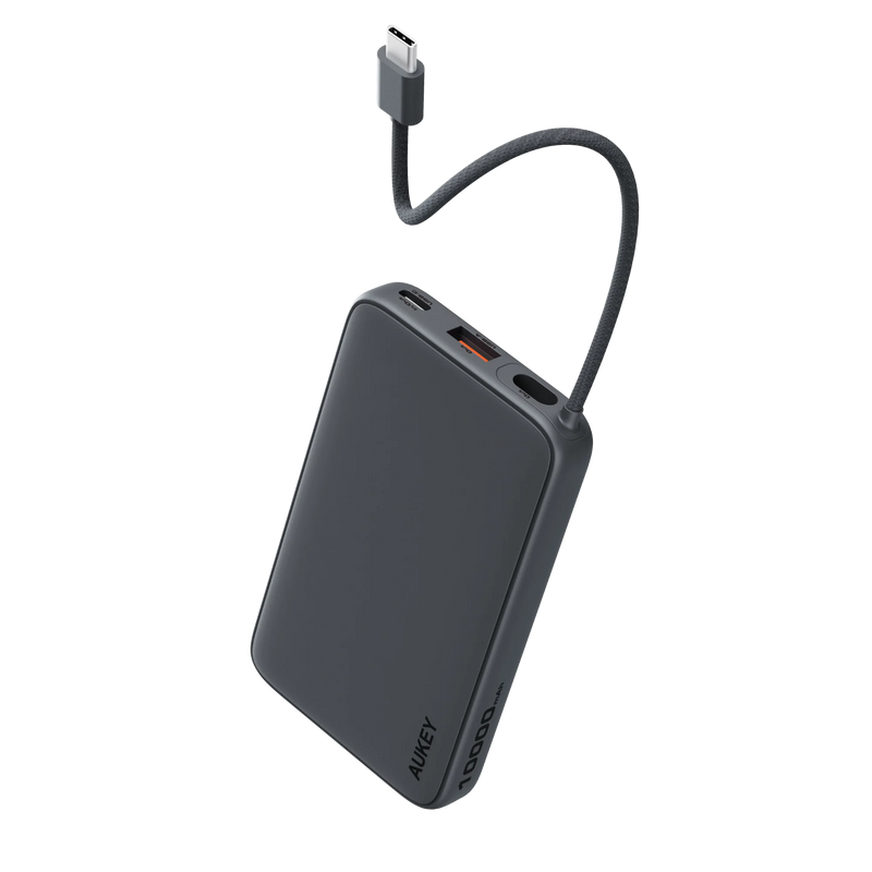 Aukey Spark Slim Power Bank with Built-in USB-C Cable (10,000mAh)