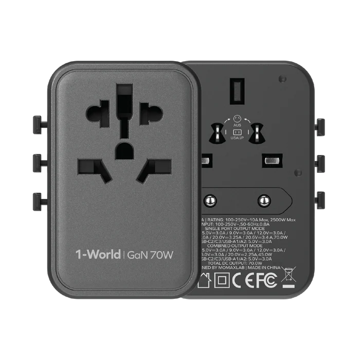 Momax 1-World 70W Universal GaN Travel Adapter