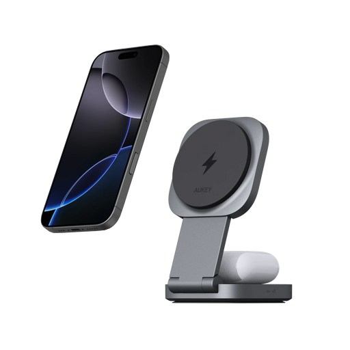 Aukey MagFusion L 2-in-1 Foldable Qi2 Magnetic Wireless Charging Station