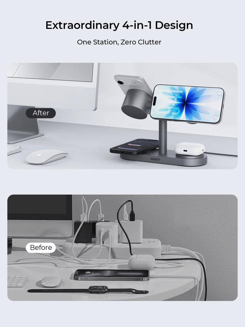 Aukey MagFusion Titan 4-in-1 Qi2.2 Magnetic Wireless Charging Station