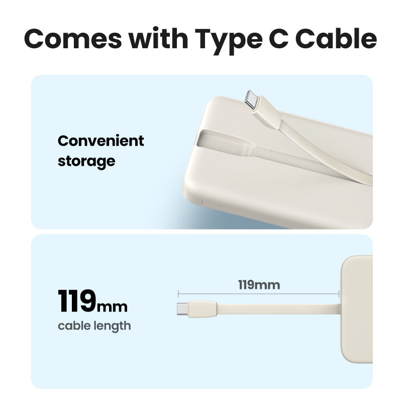 UGREEN Power Bank with Built-in Cable (20,000mAh)