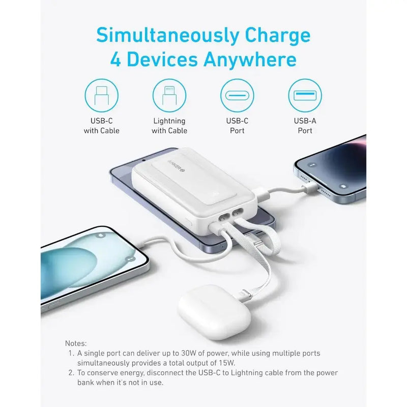 Anker Zolo Power Bank 30W with Built-in USB-C and Lightning Cables (10,000mAH)