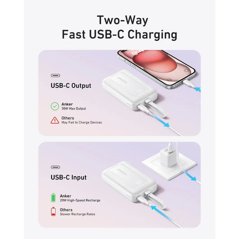 Anker Zolo Power Bank 30W with Built-in USB-C Cable (10,000mAh), feature detail