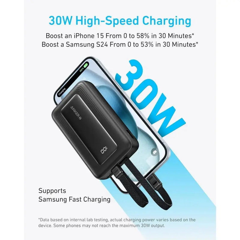Anker Zolo Power Bank 30W with Built-in USB-C and Lightning Cables (10,000mAH)