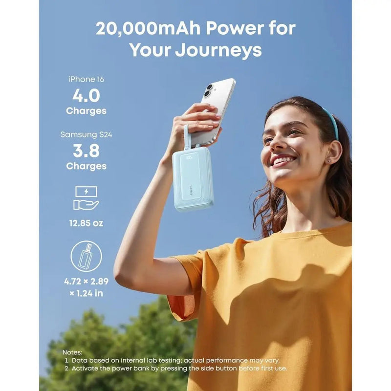 Anker Zolo Power Bank 45W with 2 Built-in USB-C Cables (20,000mAh) in use