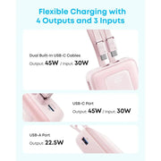 Anker Zolo Power Bank 45W with 2 Built-in USB-C Cables (20,000mAh), feature detail