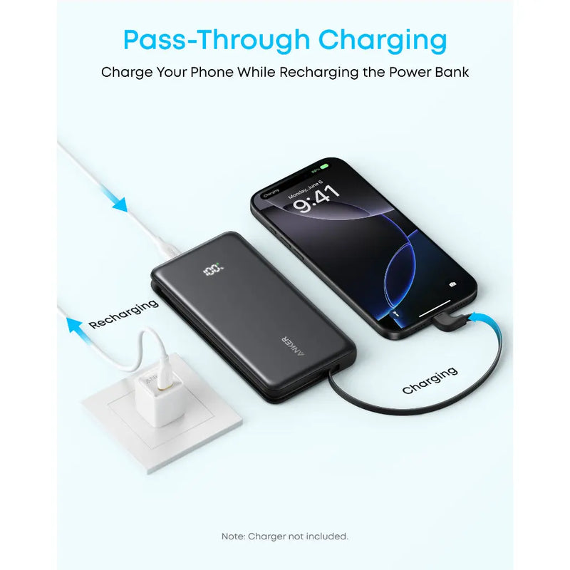 Anker Zolo Power Bank 22.5W with Built-in USB-C Cable (10000mAh)