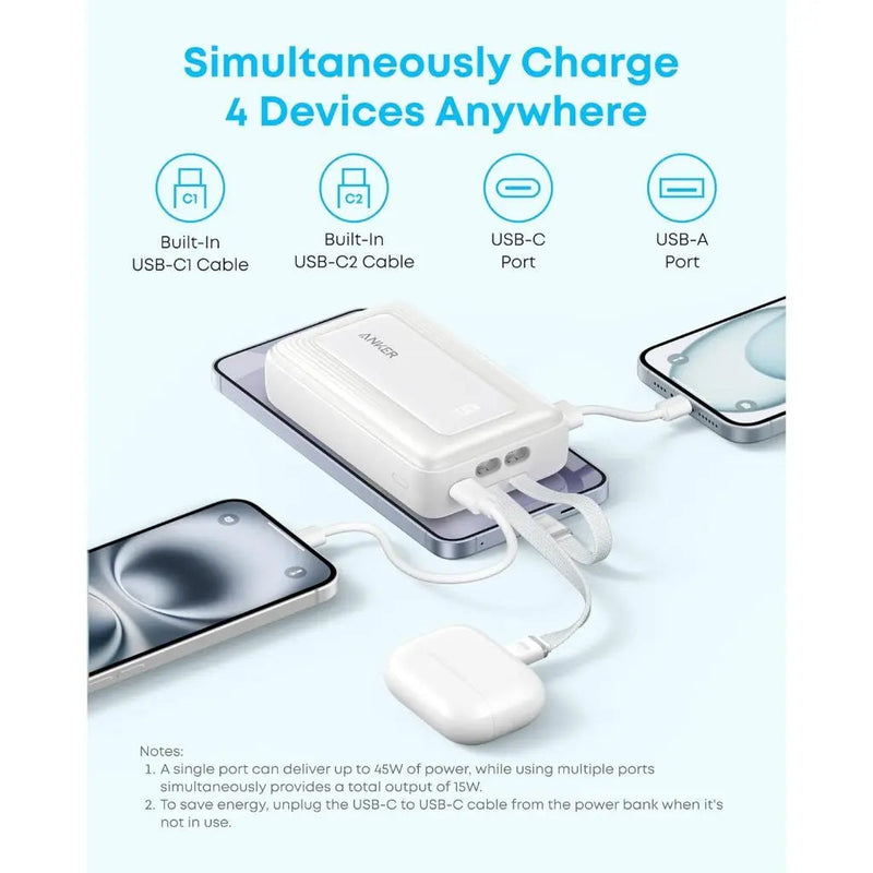 Anker Zolo Power Bank 45W with 2 Built-in USB-C Cables (20,000mAh), feature detail