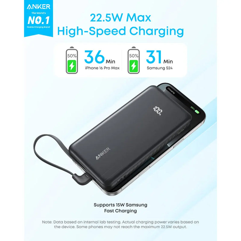 Anker Zolo Power Bank 22.5W with Built-in USB-C Cable (10000mAh)