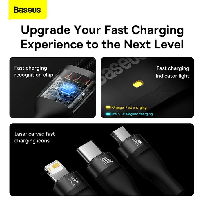 Baseus 3-in-1 100W Fast Charging Cable (USB to M+L+C)