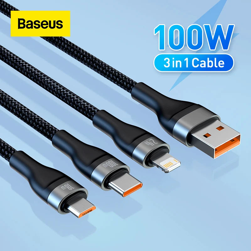 Baseus 3-in-1 100W Fast Charging Cable (USB to M+L+C)