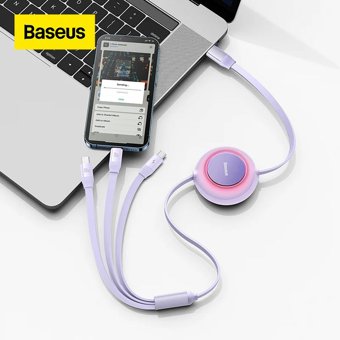 Baseus Retractable 3-in-1 Fast Charging Cable (Type-C to M+L+C)